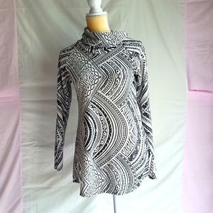 Ming Ming Cowl Neck Long Sleeved Open Back Absract Shirt Size M